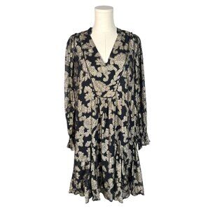 Anthropologie Floral Metallic Gold & Black Tunic Swing Dress Size Medium